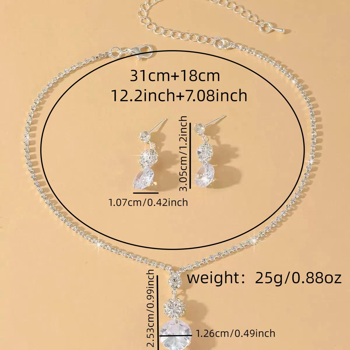 

Sparkling Zircon Necklace and Earring Set , High - Quality Silver - Tone Bridal Jewelry , Simple and Elegant серебряный