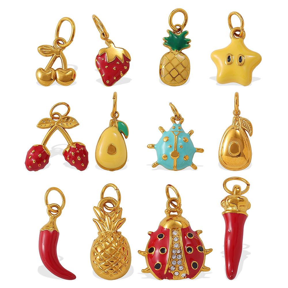 Cartoon Oil Dripping Fruit Diy Pineapple Pendant Stainless Steel Gold-Plated Dopamine Accessories