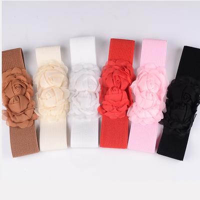 Chiffon Rose Double Flower Elastic Ladies Elastic Waist Seal Belt Super Wide