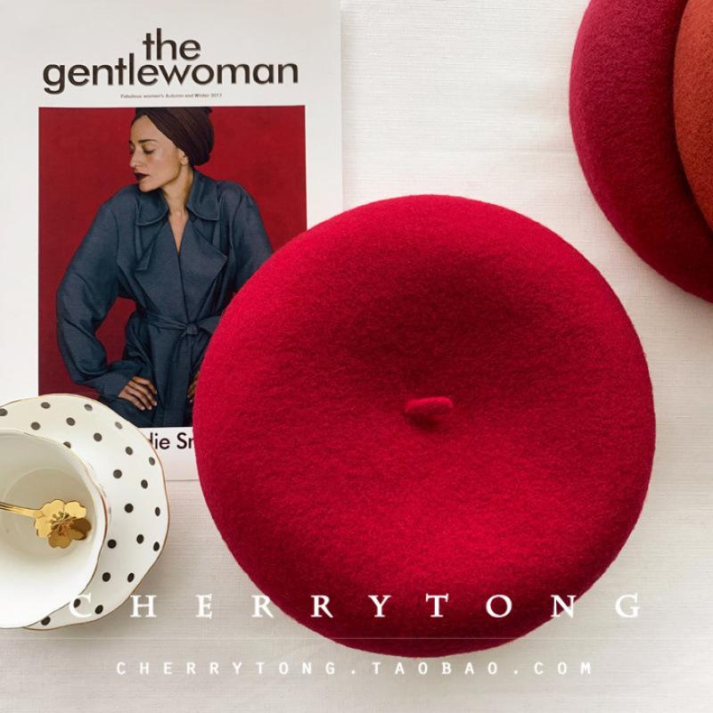 

Осенне-зимний кашемировый берет однотонный шерстяной зимний ретро теплый шляпа художника шерстяная шляпа-бутон женская average size ярко-красный