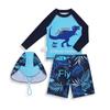 Boys' Cartoon Dinosaur Split Swimsuit with Hood: Long-Sleeve Surfing and Beach Diving Set