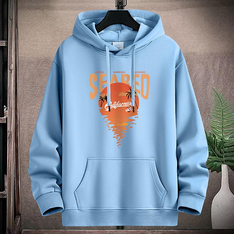Sunrise Pattern Large Size Men Fleece Hoodie Loose Hooded Sportshirt Boys Pullovers