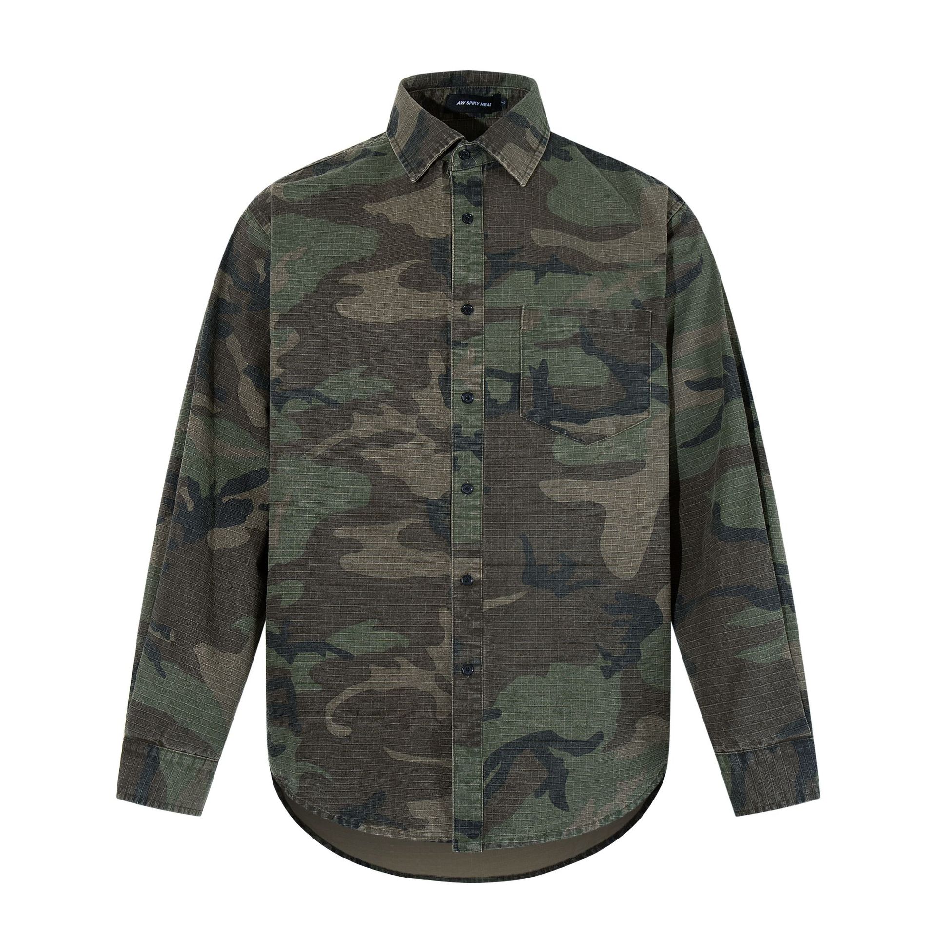 Men s autumn American trendy brand camouflage shirt jacket long sleeve ins trendy fried street ruffian handsome S