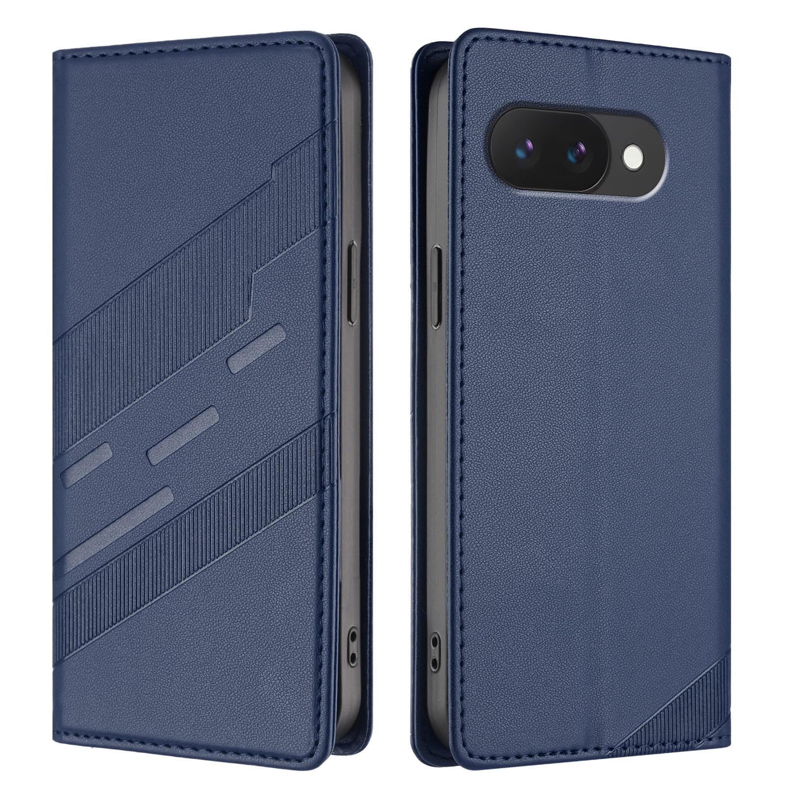 

For Google Pixel 9a Phone Cases Punk Style Imprinted Wallet Stand Leather Cover Dark Blue