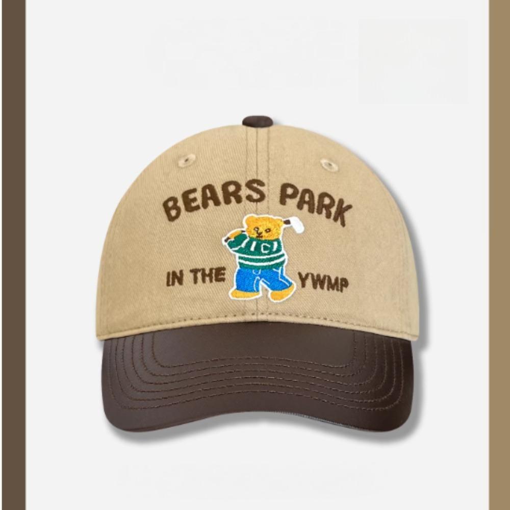 Korean Fashion Cotton Baseball Cap for Men Women, Embroidery Letter Bear Classic Color Block, Perfect for Outdoor Daily Wear