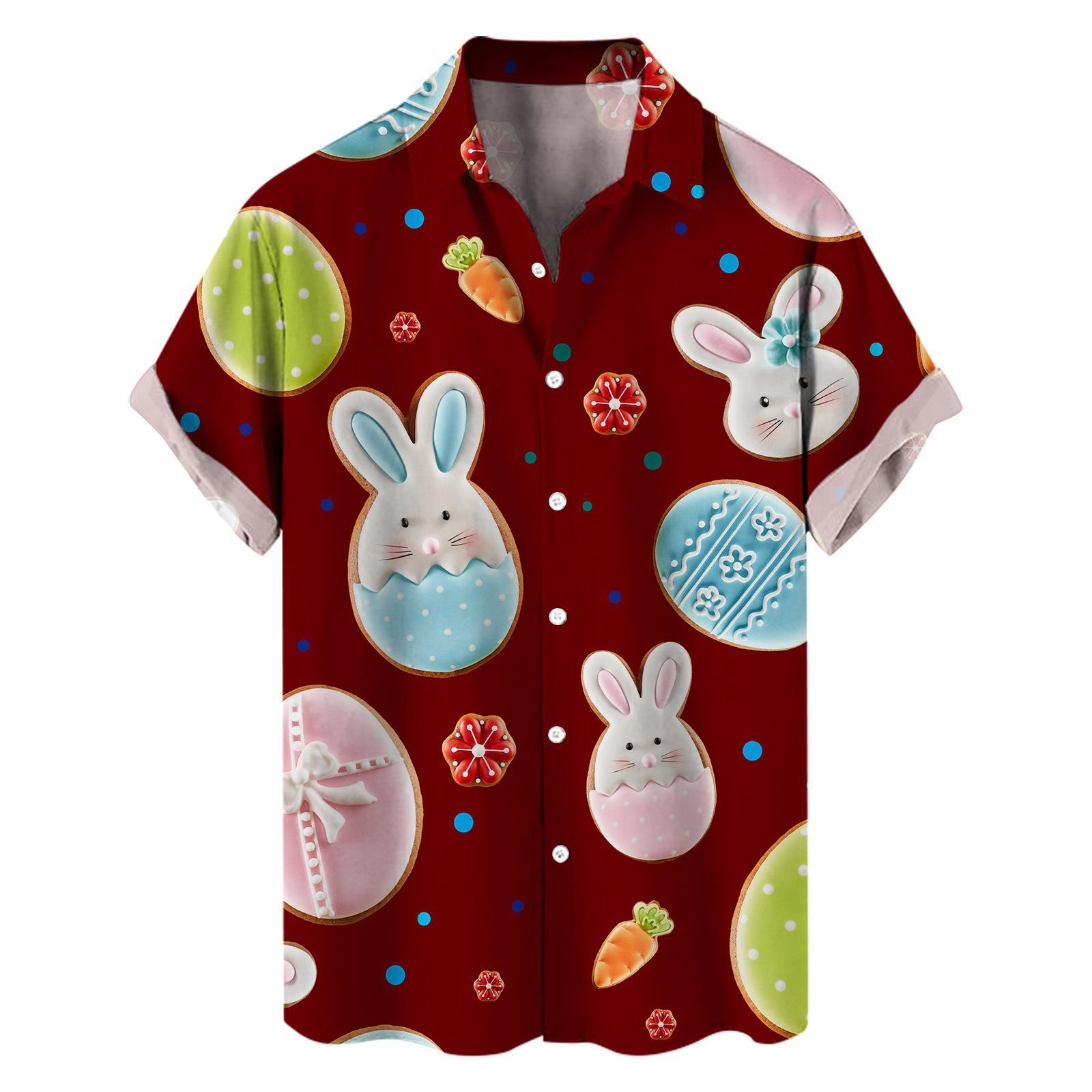 Fashion human Nieuw shirt Pasen elementen 3D digitale print heren losse trend korte mouw shirt XXL