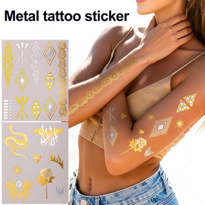 Golden Silver-color Metallic Tattoo Sticker for Women Girls Temporary Tattoo Sticker