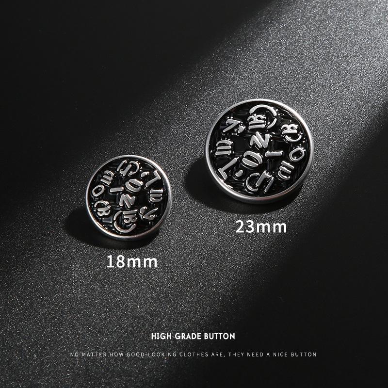 10Pcs Black And White Clothes Buttons, High-End English Letter Buttons, Versatile Round Men'S And Women'S Coats, Sweaters, Metal Buttons