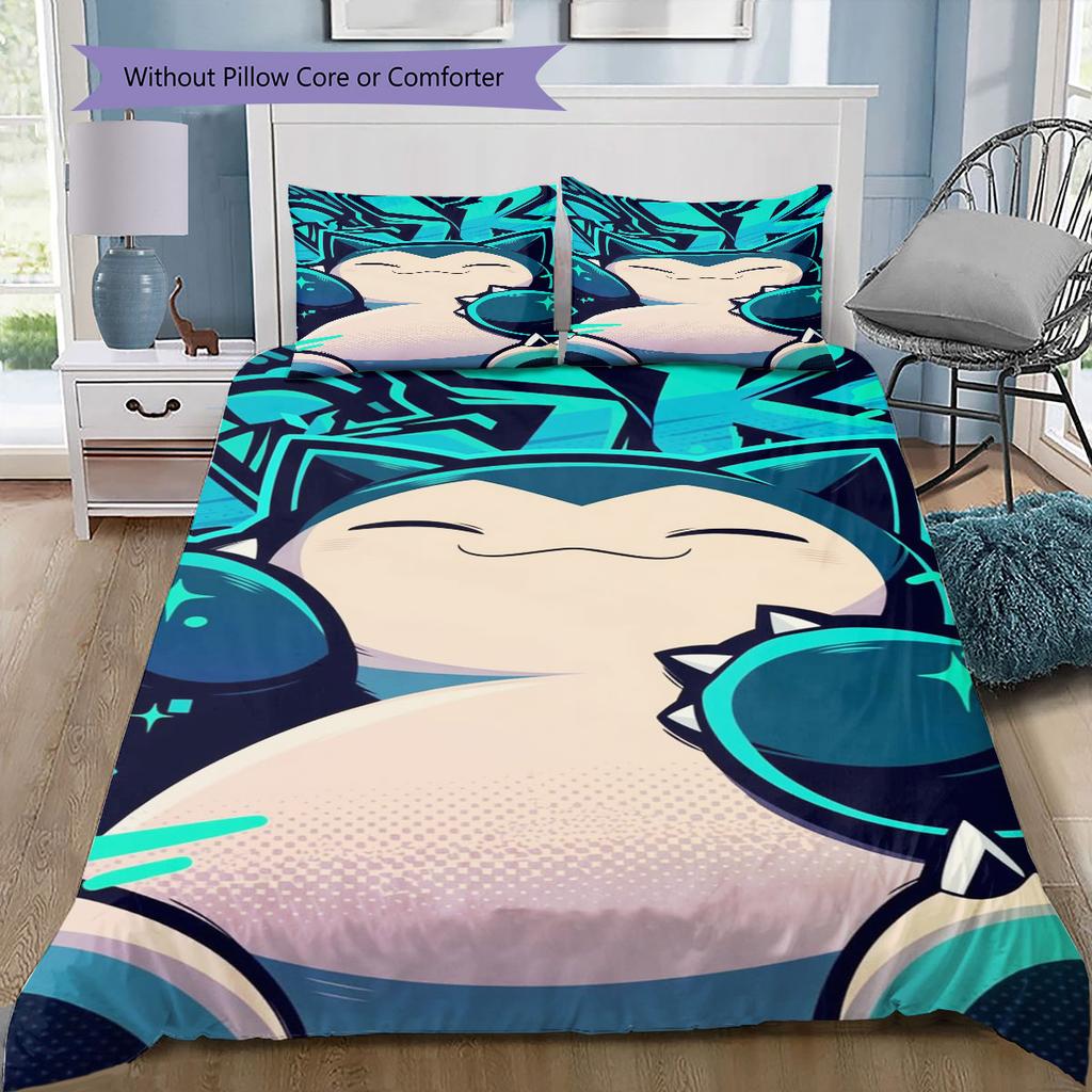 3Pcs Snorlax Bedding Set Kawaii Pokemon Printed Duvet Cover Soft Comfortable Bedroom Decoration