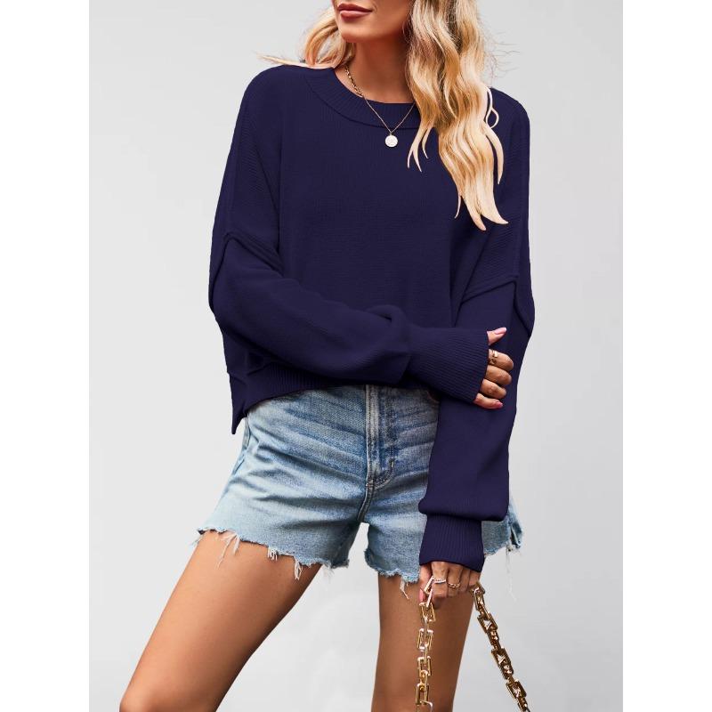 MGHR Women's Fashion Casual Solid Color Print Autumn Winter Long Sleeve Loose Sweaters