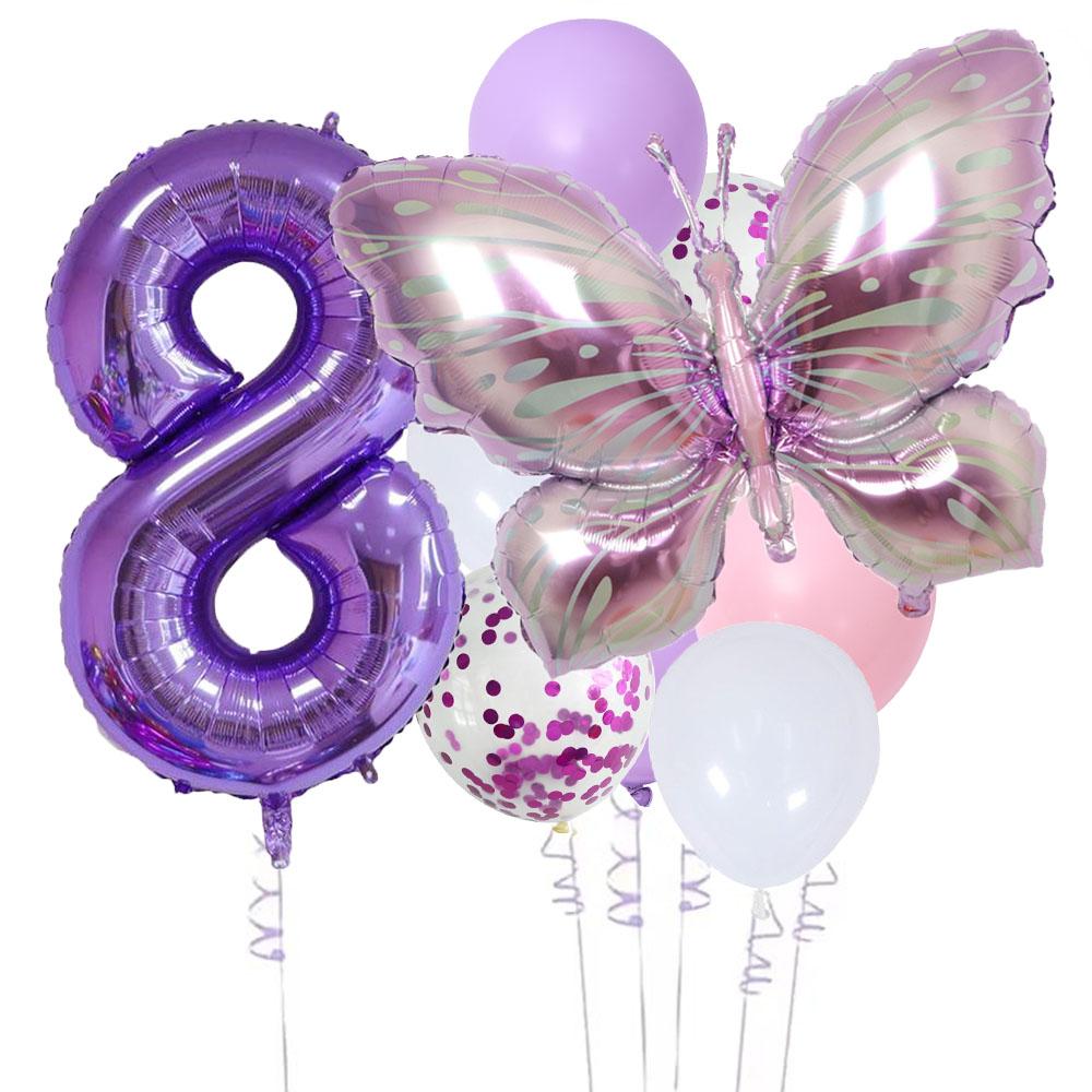 10pcs Purple Butterfly 40inch Number Balloon Set Large Colorful Butterfly Foil Ballon Baby Shower Birthday Party Christmas Decor