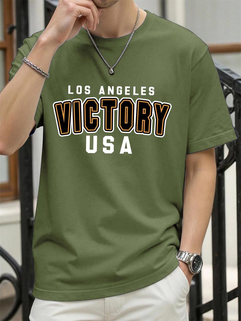 Victory Usa Los Angeles Print Men TShirts Cotton AllMatch T Shirt Comfortable Crewneck Tops Loose Unisex Summer Clothes