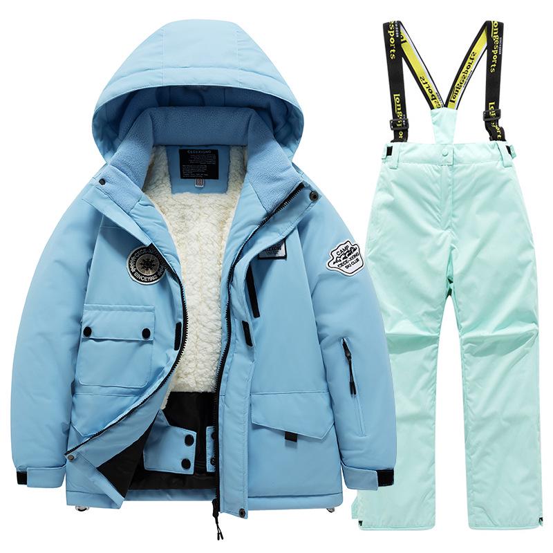 Children's Winter Ski Suit: Fleece-Lined, Waterproof, Windproof, One-Piece Ski Bib Pants for Boys and Girls