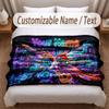 Music Guitar Theme Soft Blanket Personalized Custom Name Text Print Warm Blanket Home Sofa Bedroom Decor
