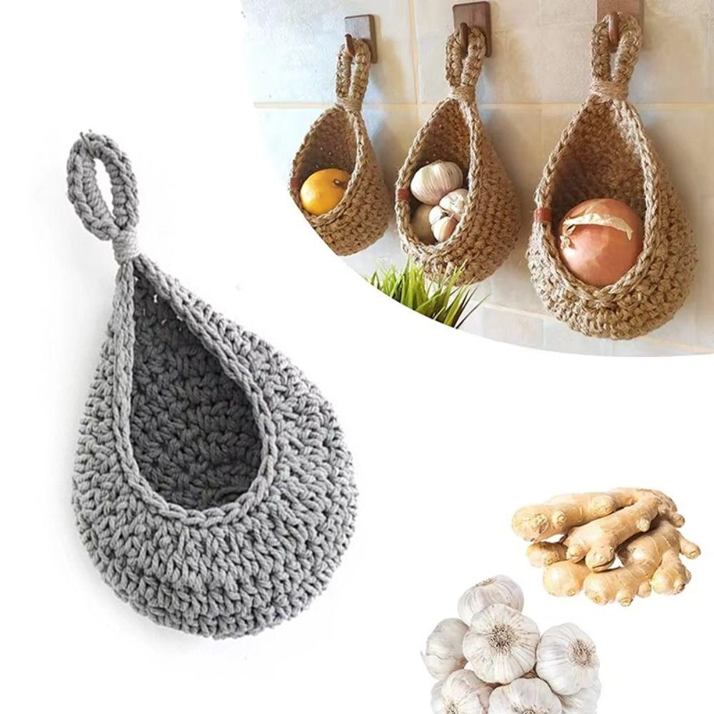 

Настенная плетеная корзина для хранения вещей, подвесная сетка, кухонные принадлежности, контейнер для растений S хаки