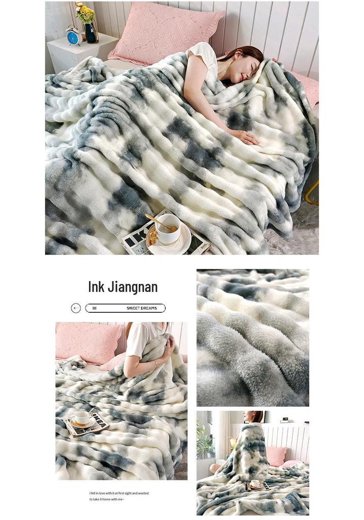 Cross-border Tie-dye Ink Painting Fleece Blanket - Large Bubble Air Conditioning Shawl