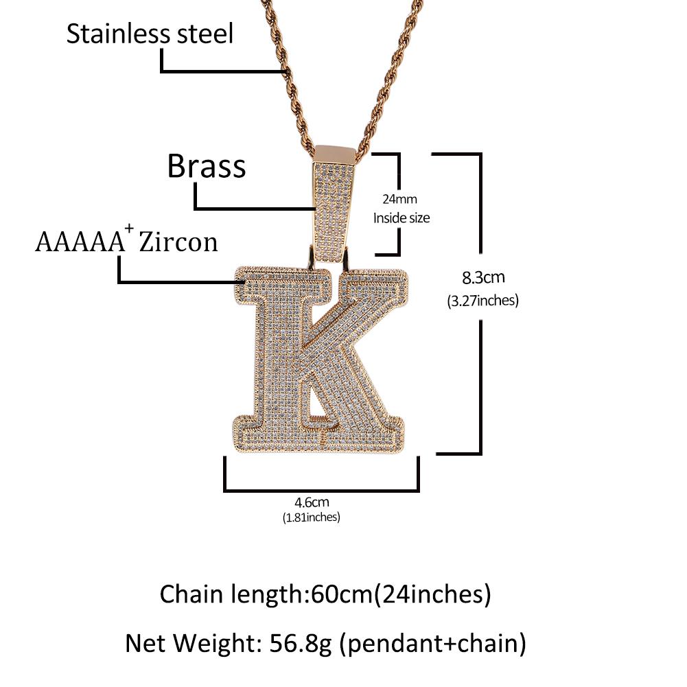 THE BLING KING Big Bold Single Letter Pendant Initial Letter A-Z Micro Paved Out 5A Cubic Zirconia Charm Necklace Hiphop Jewelry