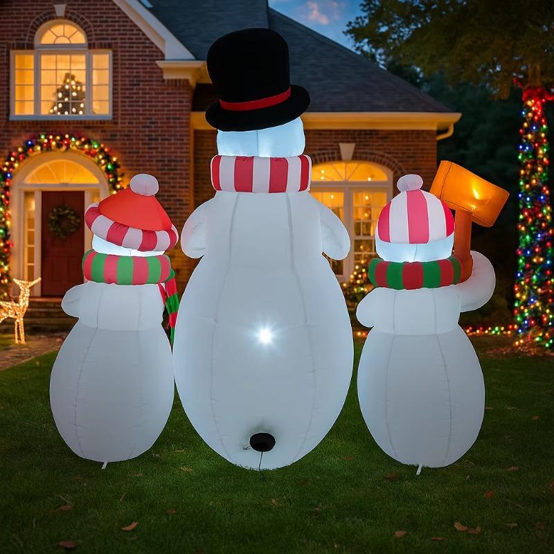 6FT/1.8M Inflatable Snowman Set of Three Holding Holiday Welcome Signs, Christmas Outdoor Yard Decor