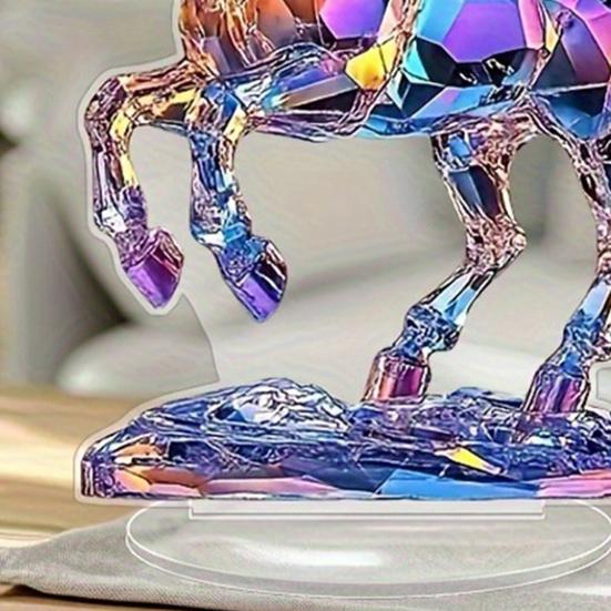 2D Fake Crystal Horse Ornament with Base Flat Acrylic Horse Table Sign Home Office Bookshelf Desktop Decoration Birthday Gift