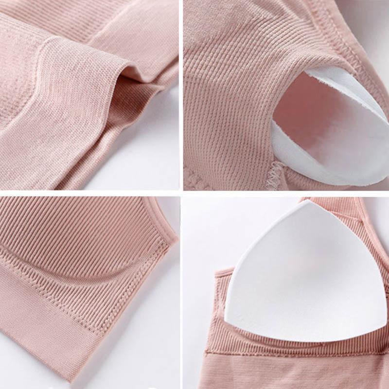 Damen mit Brustpolster, Baumwollweste, gerafft, blendfrei, durchhängend, stoßfest, bequem und atmungsaktiv, ohne Stahlring, einfacher BH in Übergröße