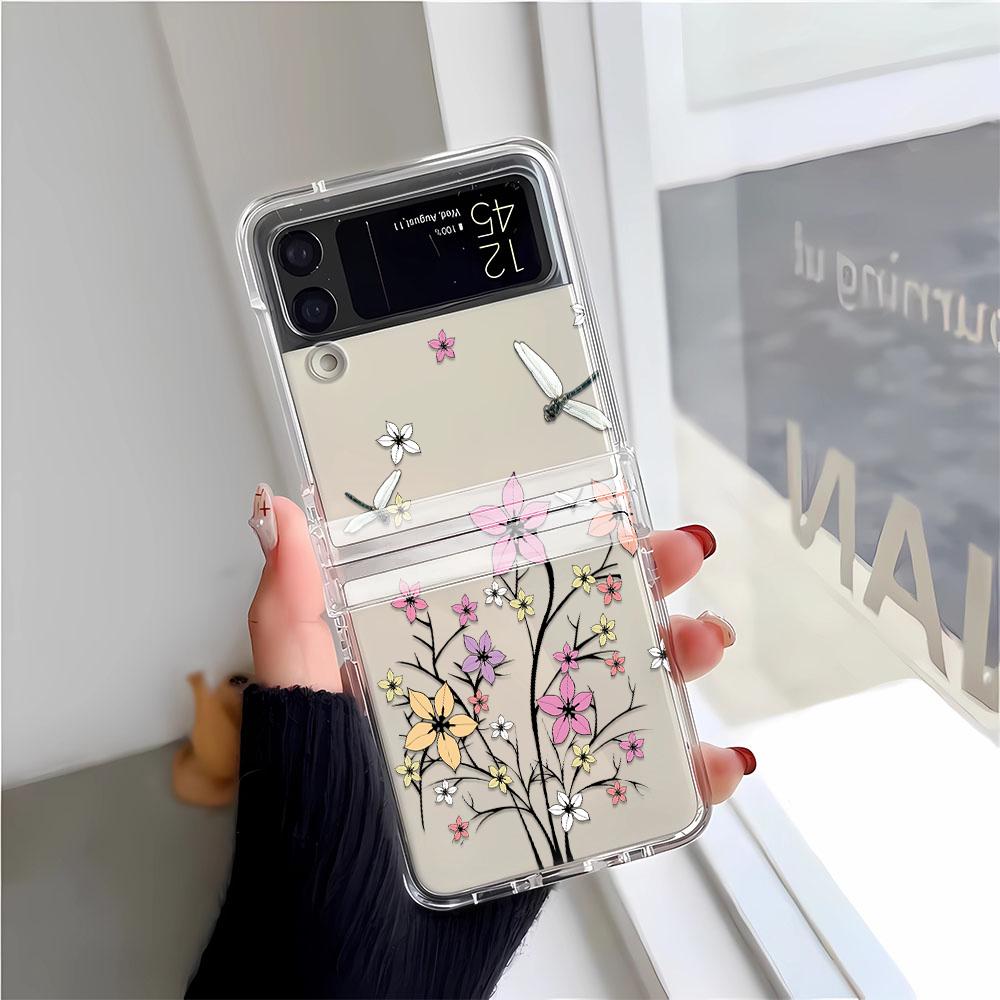Capa de Celular Libélula em Flor Para Samsung Z Flip 3 4 5 6 F711 Capas Funda Para Samsung Z FLIP 3 4 5 6 Capa Cover Funda Coque