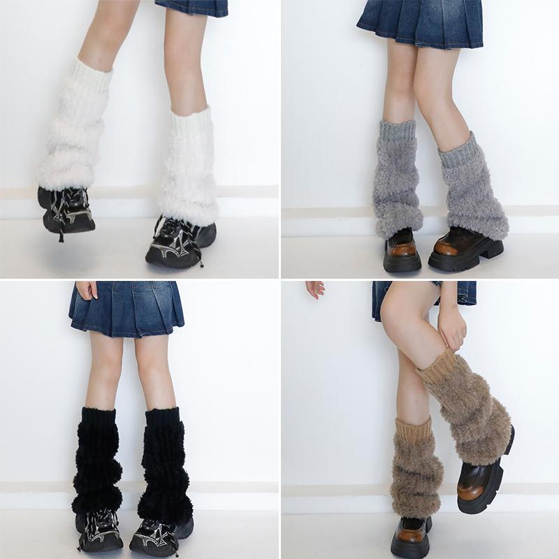 Y2K Women's Leg Warmers Japanese Lolita Long Socks Wool Knitted Plush Foot Cover Leg Warmer Autumn Winter Heap Sock Boot Cuffs