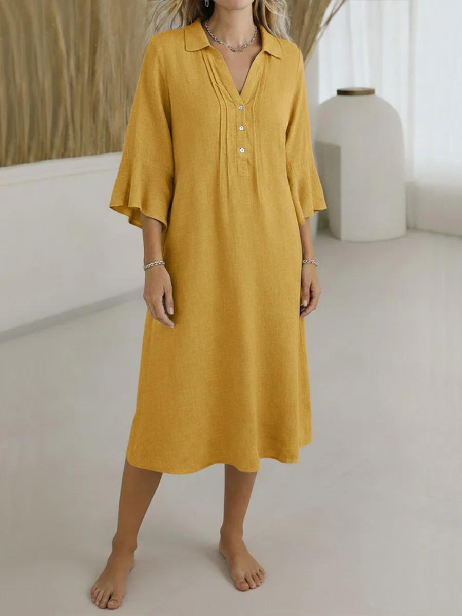 

Spring/Summer V-Neck Henley Button Loose 5-Sleeve Women s Casual Dress M
