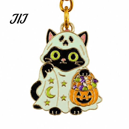 Handbags Key Chain Halloween Cartoon Black Cat Keychain, Glow-in-the-Dark Ghost Costume Decorative Zinc Alloy Pendant Keyring, Enamel Kitten Backpacks