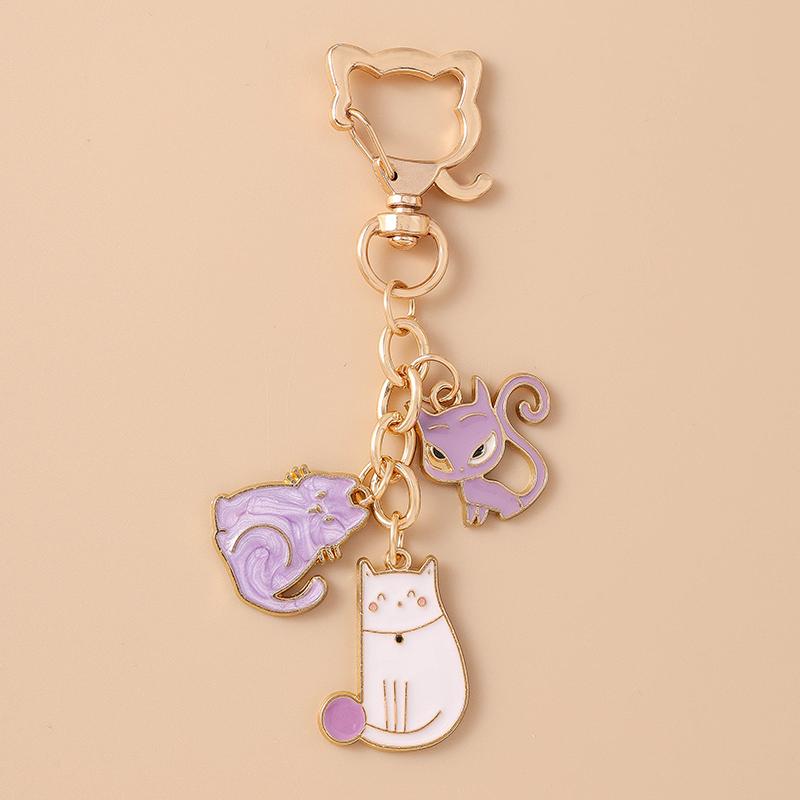 Lovely Enamel Cartoon Cat Keychain Animal Key Ring Pendants for Women Girls Handbag Decor DIY Jewelry Accessories Gifts
