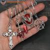 Hot Sale 5Pcs Gothic Necklace Set For Women Jewelry Heart Bat Spider Cross Pendant Sweater Chain Trendy Daily Accessories Gift