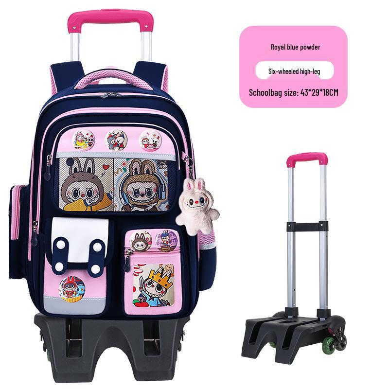 Cartoon Trolley Backpack for Grade 2-6 Students - Large Capacity Schoolbag for Boys & Girls