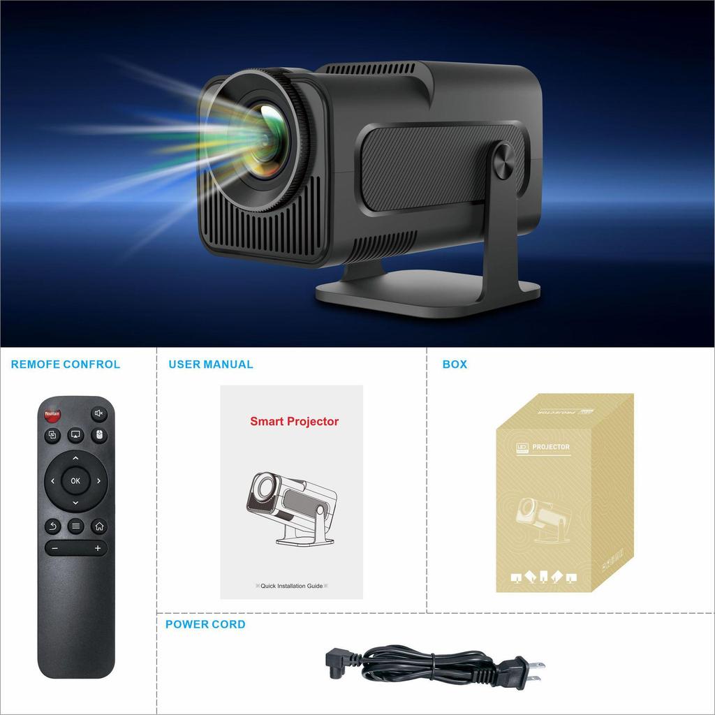 1080p HD Portable Smart Projector with Android and Wireless Screen Mirroring HY320