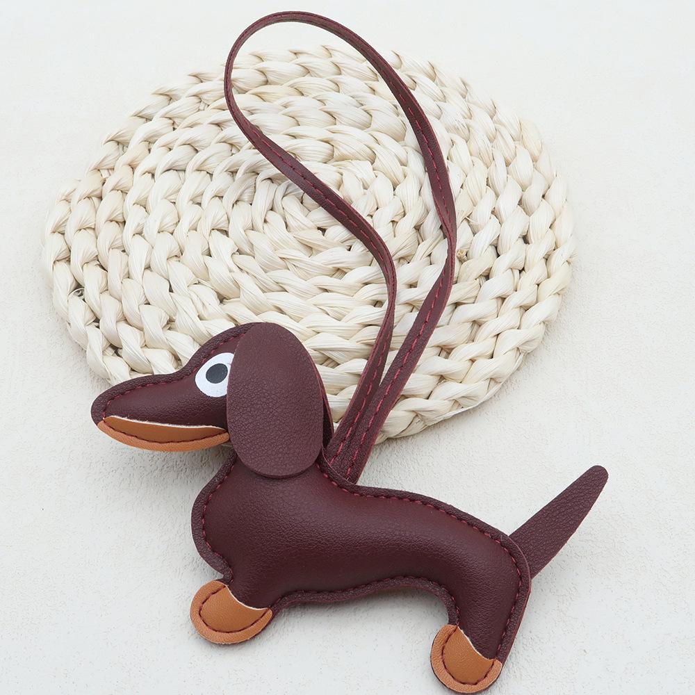 In-Stock Dachshund Cartoon Pendant Leather Dog Bag Charm Phone Case Accessory Creative Car Charm