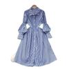 Lässiger Stil Hemdkleid für Damen Französisch Schlankmachend und Elegant Puffärmelhemd Langes Kleid