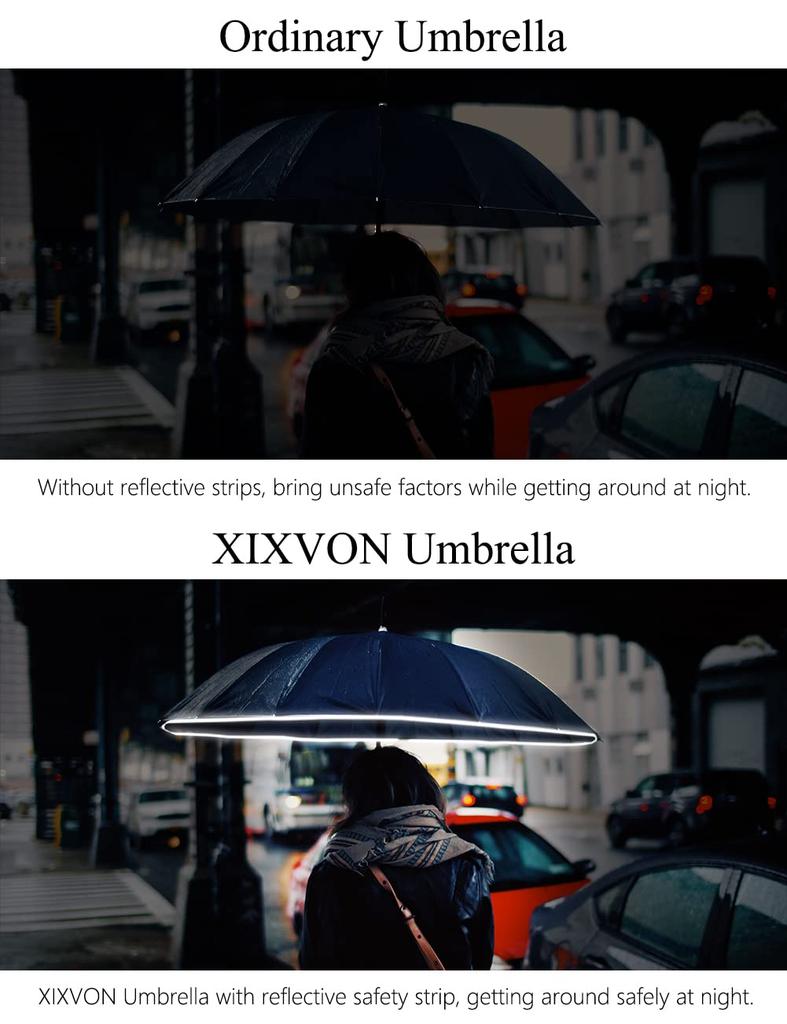 XIXVON Deštník Pro UPF UV Reflexní Bezpečnostní Odolný Cestovní Automatický Obráceně Skládací Deštník (10 žeber, Černá) 50+ 99% Ochrana, Proužek, Větruodolný,