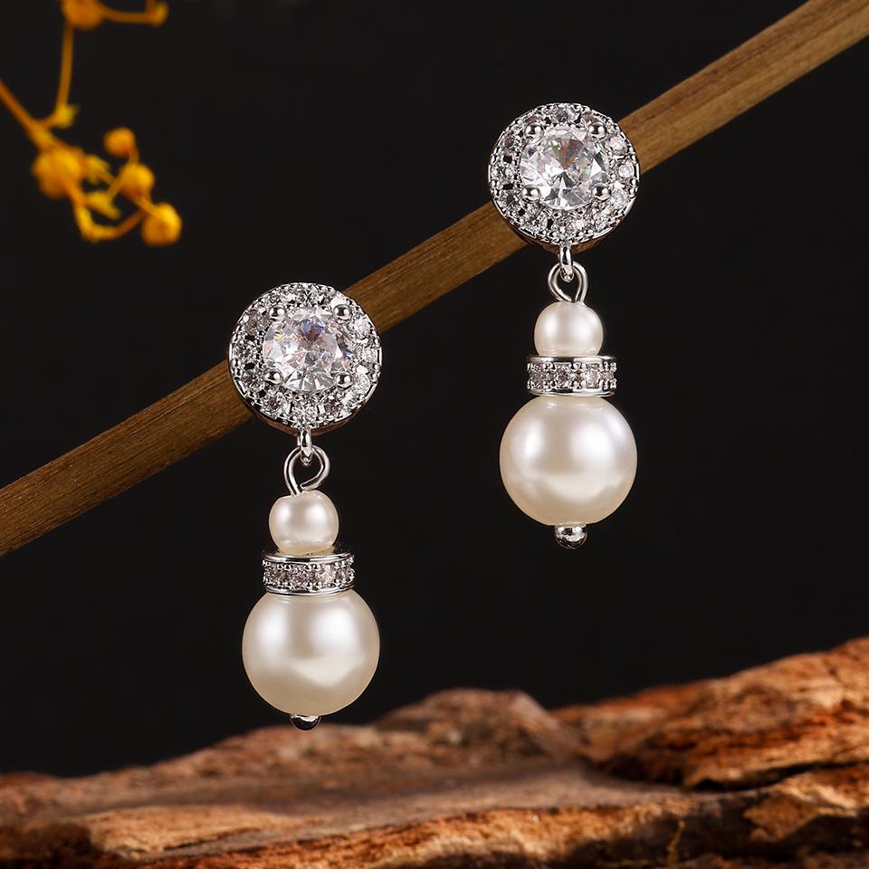 ZAKOL Luxury Round Buling AAA Clear Zircon Imitation Zircon Dangle Earrings Elegant Engagement Wdding Zircon