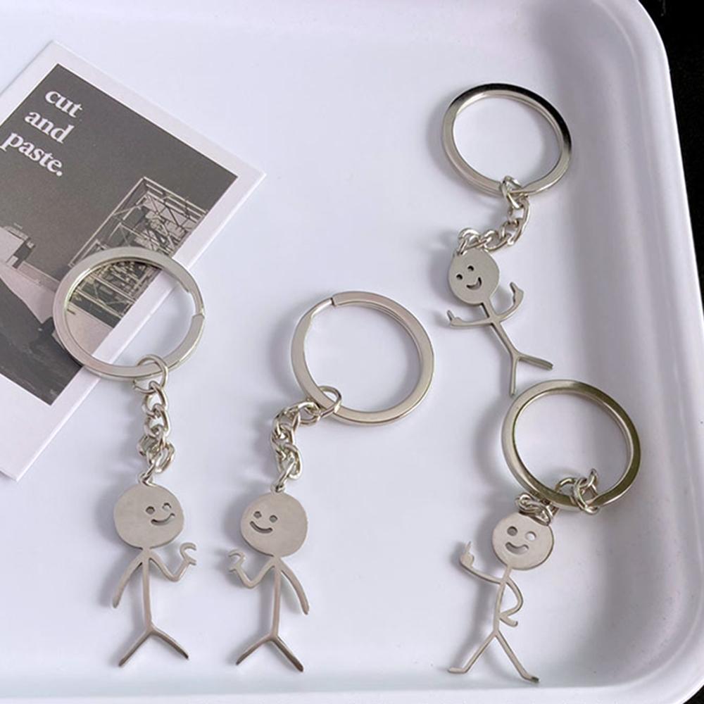 Funny Matchstick Men Keychain Finger Heart To Heart Car Bag Pendant Key Ring Jewelry Couple Friend Gifts Wholesale
