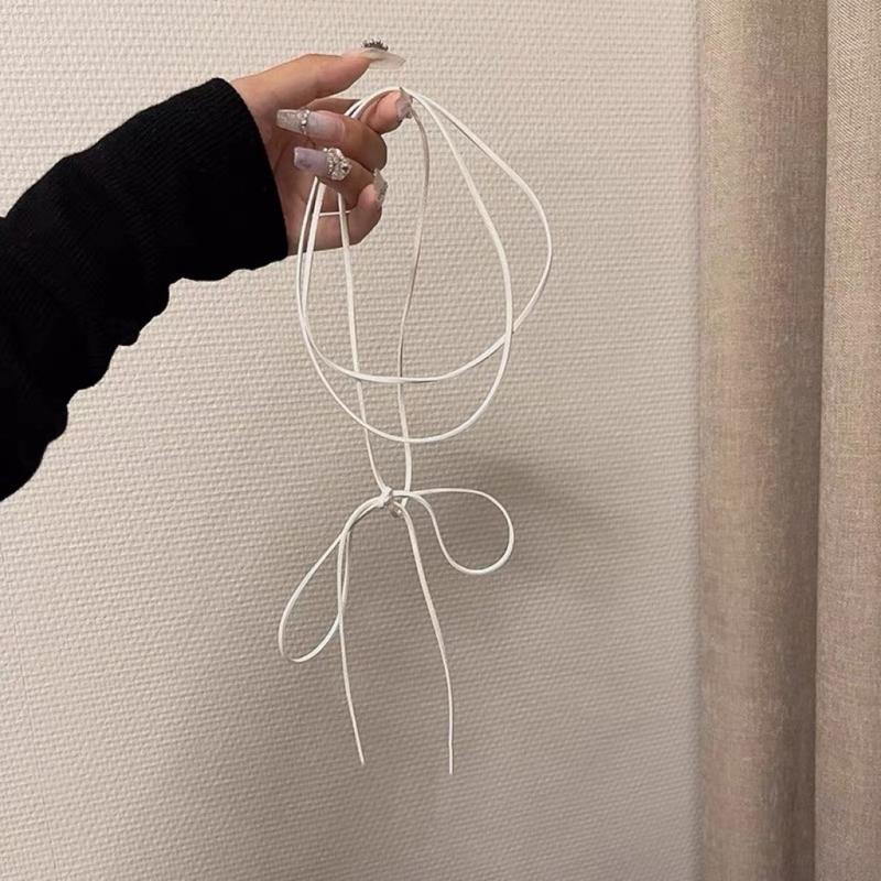 Elegant Long Tie Choker Necklace Stylish Neck Chain with Bowknot Pendant Accessory for Fashionable Women Ladies