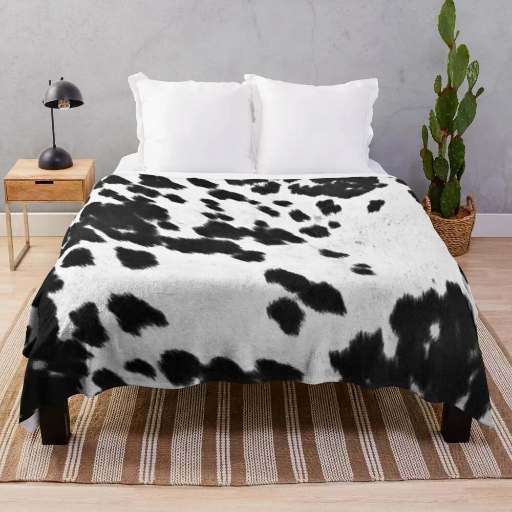 Cowhide Print Flannel Blanket, Cow Fur Print Flannel Throw Blanket Gift for Kids Adults, Soft Fleece Blanket for Couch Sofa Bed