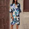 Women's Summer Retro Floral Print V-Neck Half Sleeve Dress Lightweight Breathable Dress
