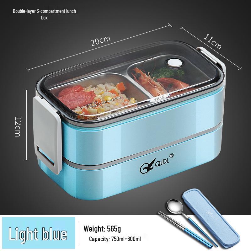 304 Stainless Steel Insulated Double-Layer Lunch Box for Microwave, with Compartments - Ideal for Students and Office Workers.