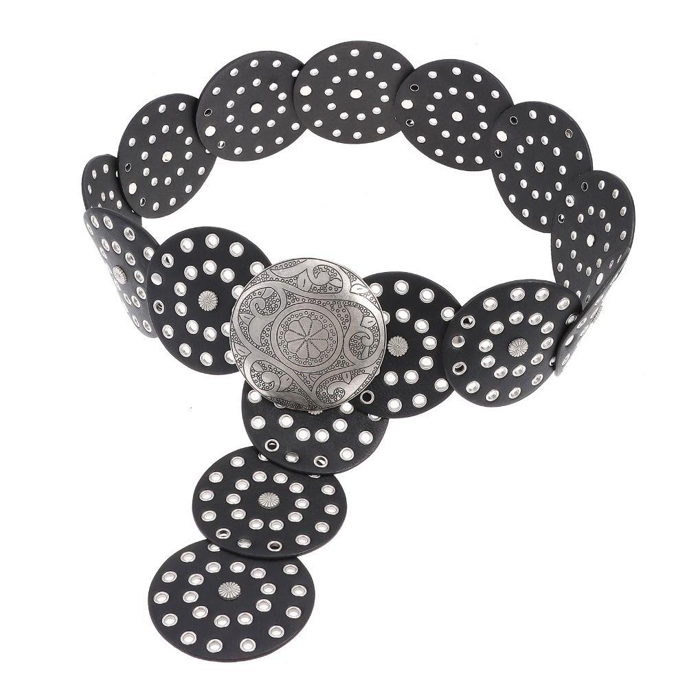 Přehnaný Cowboy Disc Belt Y2K Wide Disc Belt Cowboy Wide Disc Belt Dutý pás pro ženy