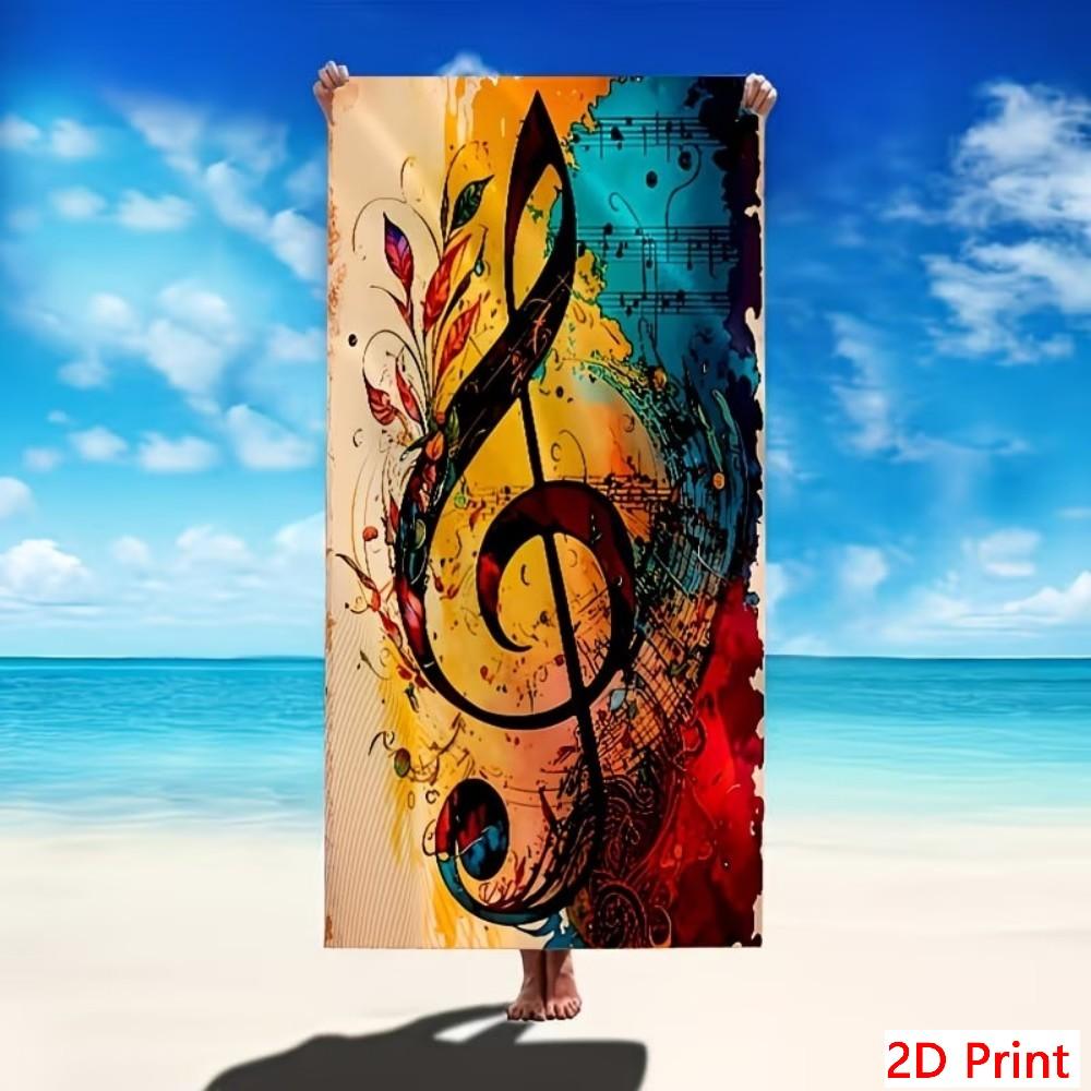 HD Print Music Beach Towel Large Vivid Clef Symbol Bath Sheet Big Size Microfiber Quick Dry Swim Blanket Premium Quality Mat XL