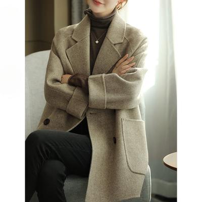 Premium Ribbed Woolen Overcoat for Women, Loose Fit To Accentuate Slimming Look In Spring Autumn Winter