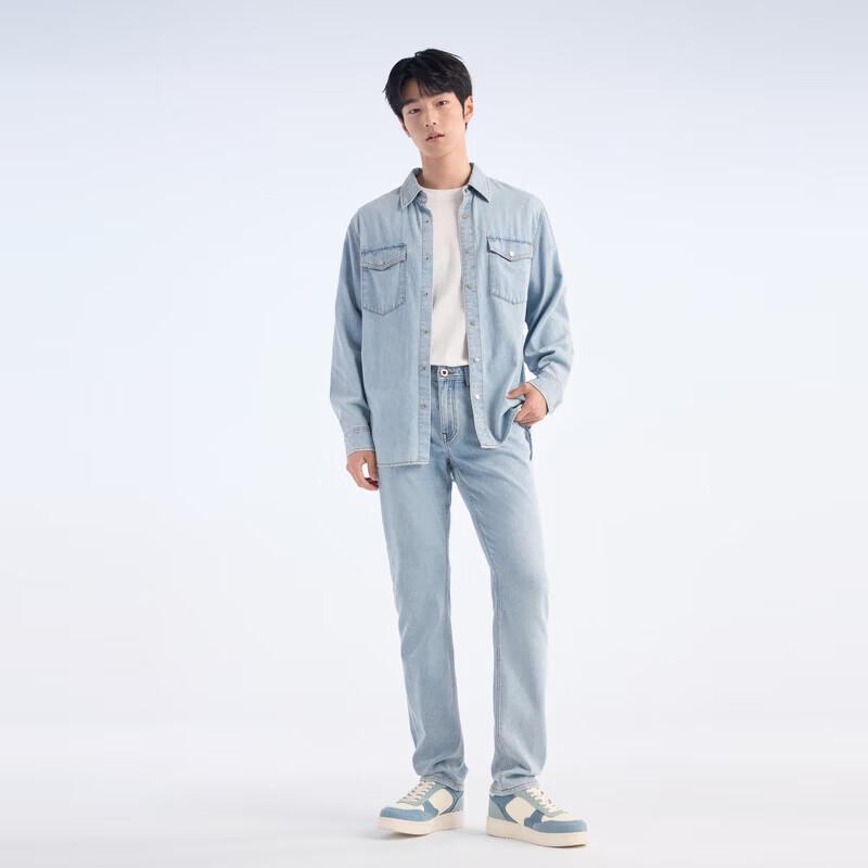 JOEONE Men's Light Blue Denim Shirt