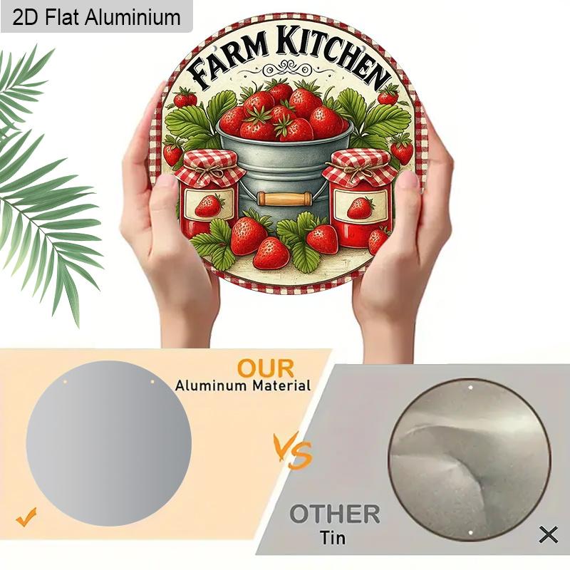 2D Flat 1pc Vintage Strawberry Aluminum Decoration Plaque, Strawberry Pattern Sign, Kitchen Decor, Pantry Decor, Farmhouse Cafe Decor and Farmers