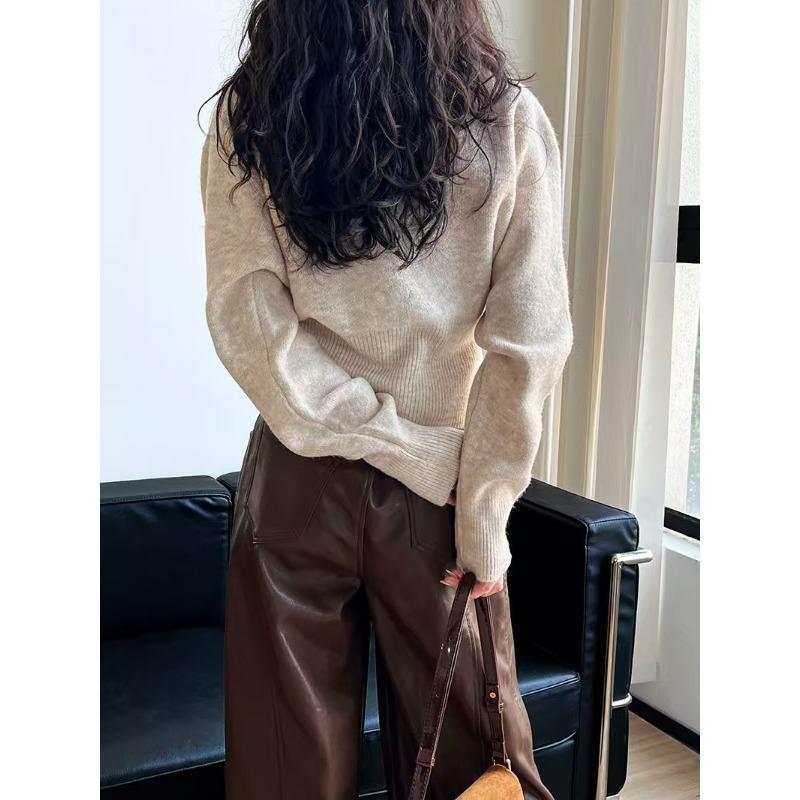 Autumn Round Neck Zipper Design Long Sleeved Knitted Sweater Loose Solid Color Casual Fashion Office Pullover Women Sweaters Female Clothing