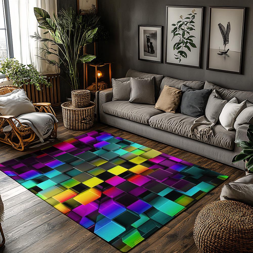 

Tuniu Colorful Geometric Rug Non-Slip Area Rug for Living Room Bedroom Kitchen Mat Decorative Floor Carpet 50x80cm