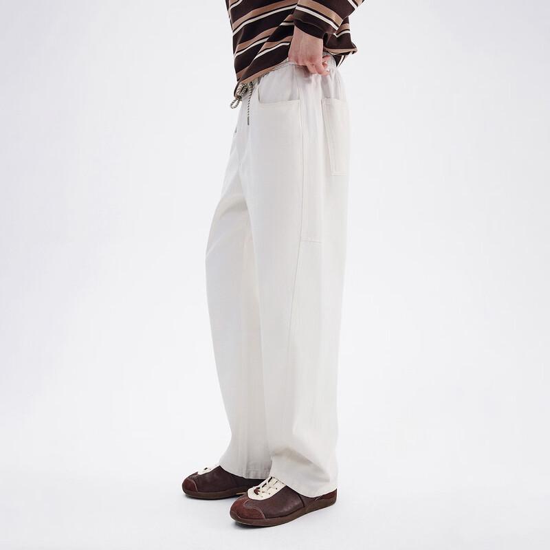 NVG·YOUNG Loose Fit Pure Cotton Curved Leg Drawstring Jeans