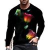 European and American Fashion Gradient Printed Casual Long Sleeved T-shirt O Neck Oversized Pullovers Tees Tops Men's Clothing